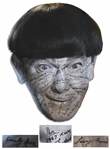 Poster of Moe Howard's Head, Signed by Him & His Guests Including Larry Fine & Curly Joe DeRita at His 70th Birthday Party -- Measures About 25'' x 30.5'' -- Some Chipping on Edges, Overall Very Good